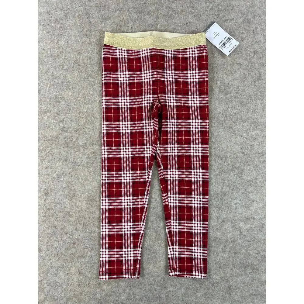 Carter's Christmas Red Plaid Black Floral Pants Leggings Girls Size 4 NWT
